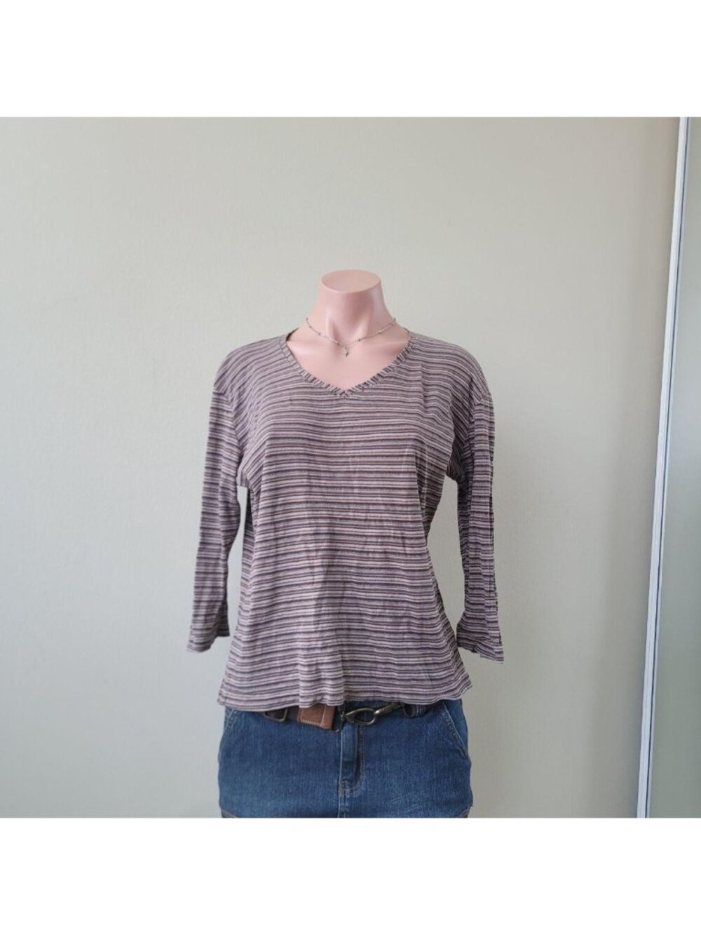 Columbia Sportswear Earth Tone Brown Striped 3/4 Raglan Sleeve Tee (L)